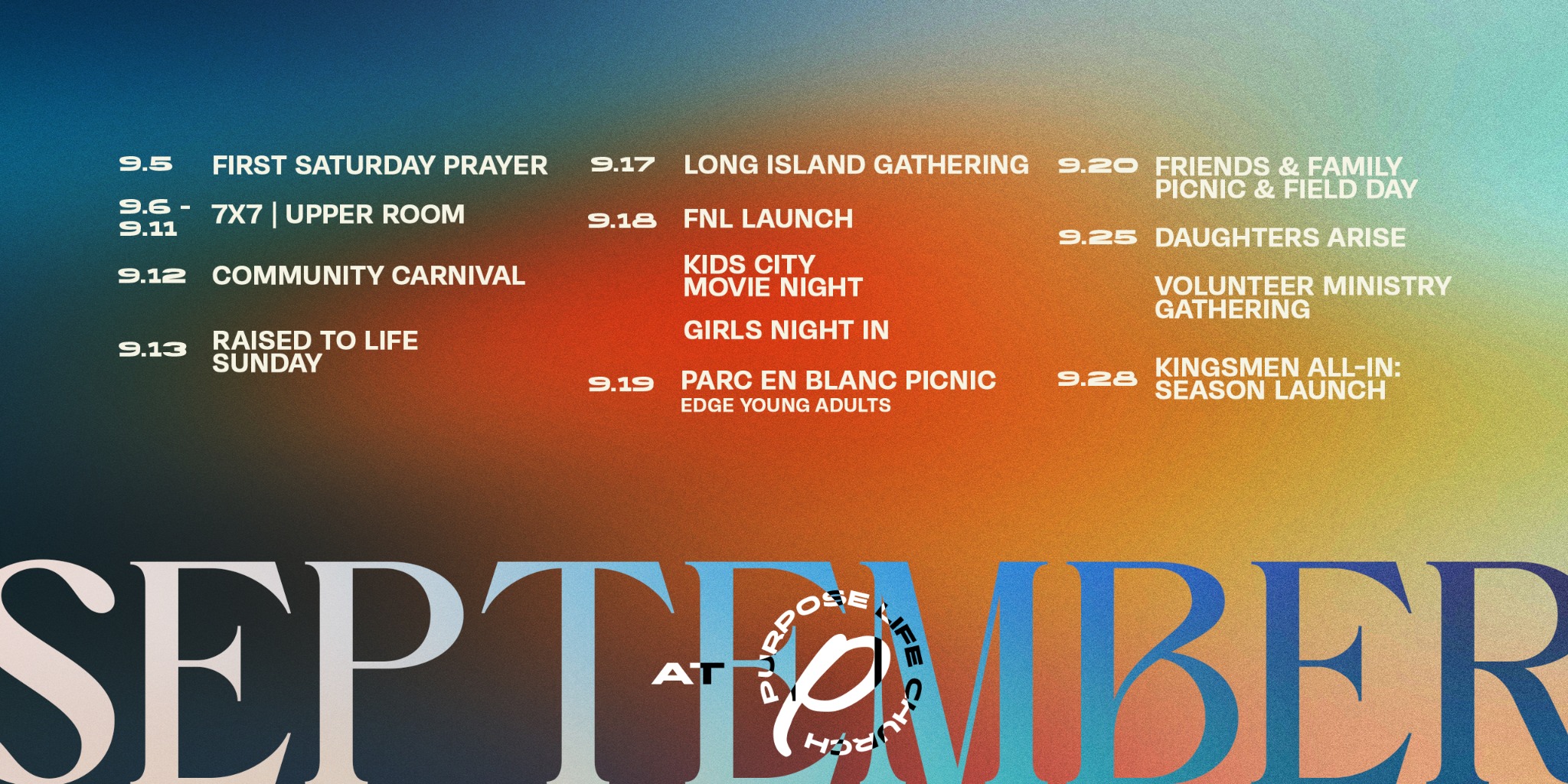 September at PLC master calendar