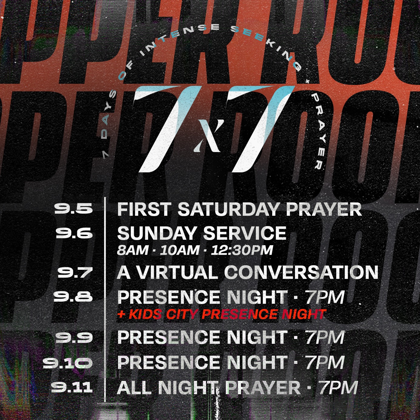7x7 Upper Room mobile schedule
